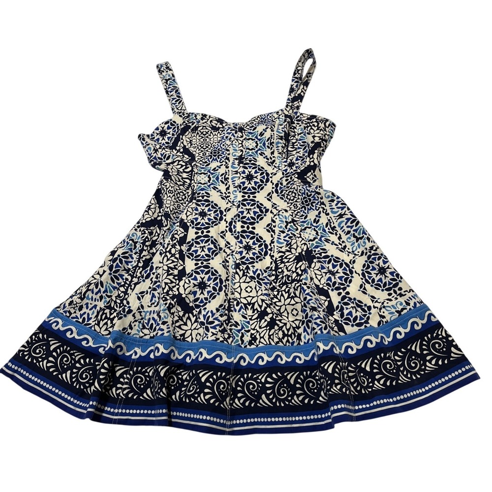 Avec Les Filles Dress Blue Tile Print Mini Fitted Size 8 Coquette Wedding Guest - Picture 3 of 15